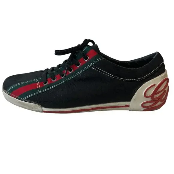 Vintage Gucci Sneakers Black Red Green White Logo Shoes EU Size 40 Women's US 8 - Picture 12 of 12